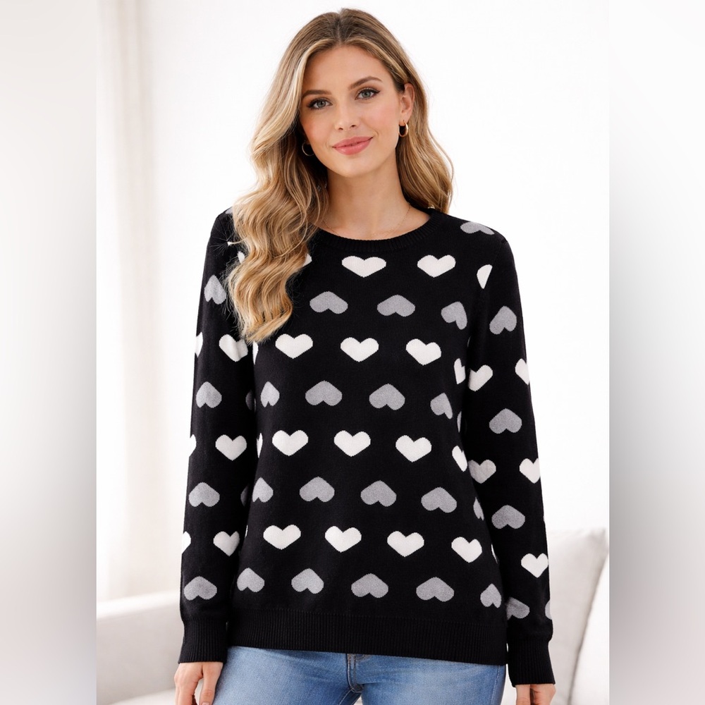 Charter Club Black and Gray Heart Sweater Latge